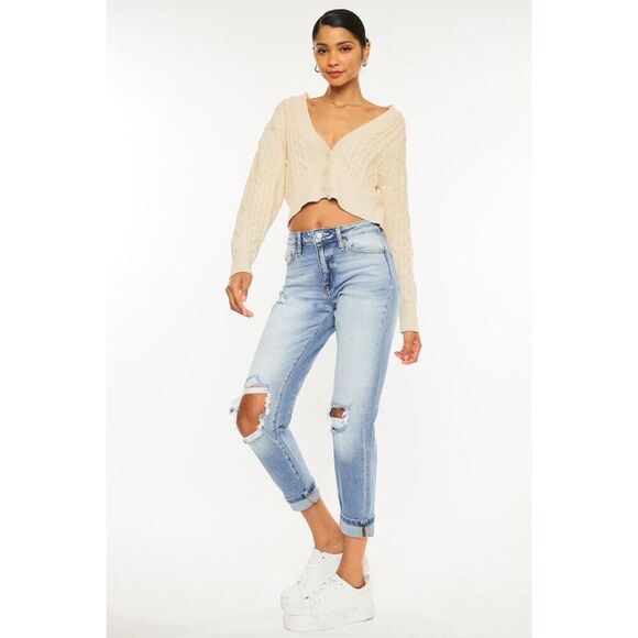 KanCan Milan High Rise Mom Jeans Distressed Open Knee Size 7/27 - Picture 5 of 16